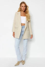 Stone Oversize Lined Woven Blazer Jacket