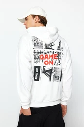 Ecru Oversize/Wide Cut Hooded Long Sleeve Basketball Printed Sweatshirt