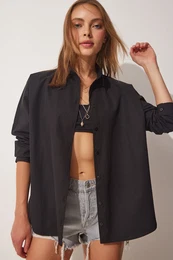 Happiness stanbul Women's Black Oversize Basic Poplin Shirt