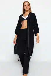 2-Pack Viscose Tie Dressing Gown-Pajama Bottom Woven Pajamas Set