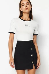Black Button Detailed Mini Length Woven Skirt
