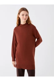 Lw - Half Turtleneck Plain Long Sleeve Oversize Women's Knitwear Tunic