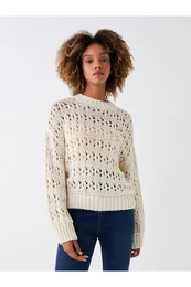 Crew Neck Openwork Long Sleeve Women's Knitwear Sweater