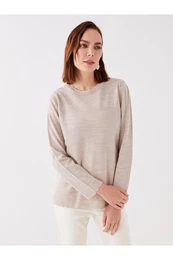 Crew Neck Self-Patterned Long Sleeve Women's Knitwear Sweater