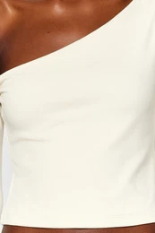 Stone One Shoulder Cotton Stretchy Fitted Crop Knitted Blouse