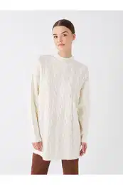 Lw - Half Turtleneck Self Patterned Long Sleeve Women's Knitwear Tunic