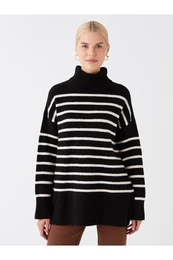 Women's Turtleneck Striped Long Sleeve Oversize Knitwear Sweater
