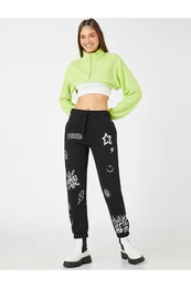 Jogger teplky s potiskem kravata v pase elastick nohavice fleece