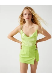Satin Blouse With Thin Straps, Plunge Collar