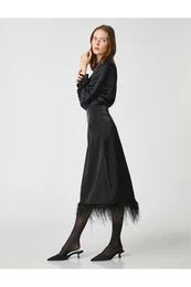 Melis Aazat X - Feather Detailed Satin Midi Skirt