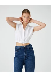 Crop Shirt Window Detailed Sleeveless Cotton