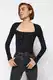 Trendyol Black Cotton Stretchy Square Neck Fitted Blouse
