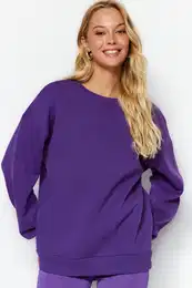 Purple Oversize/Comfortable fit Basic Crew Neck Thick/Polarized Knitted Sweatshirt