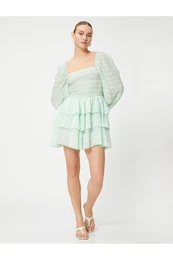 Layered Balloon Sleeve Mini Dress