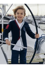 Boy's V-Neck Embroidered Long Sleeve Knitwear Cardigan