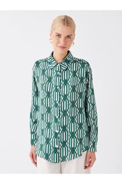 Women's Patterned Long Sleeve Oversize Satin Shirt