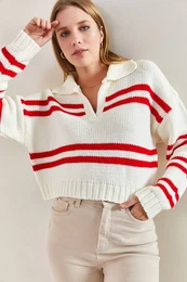 Dmsk rolkov pruhovan pleten svetr