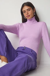 Srea stanbul enska Lila Turtleneck Corduroy pletenine pulover