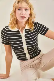 Women's Striped Short Sleeve Blouse