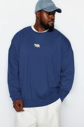 Navy Blue Plus Size Oversize/Wide Cut Fleece Inside/Warm Sweatshirt