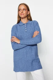 Indigo pleteni pulover