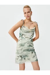 Turndown Collar Thin Strap Dress Bow Detailed