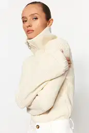 Stone High Collar Zippered Snap-Up Knitwear Body