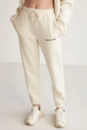 Carroline Women's Relaxed Cut, Embroidered, Elastic Waist and Leg Vanilla Sweatpant