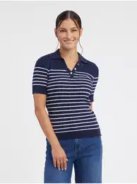 Tmav modr dmsk pruhovan pletov polo triko - Dmsk