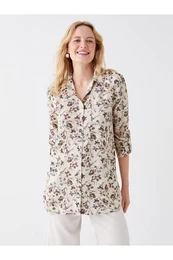 Women's Shirt Collar Floral Long Sleeve Tunic