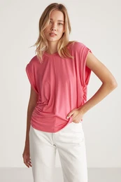 Roberta Women's Sandy Flowy And Stretchy Fabric Oversize Pink Blous