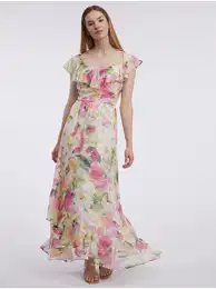 Pink-White Women Floral MaxiDresses - Ladies