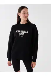 Crew Neck Printed Long Sleeve Oversize Women's Sweatshirt