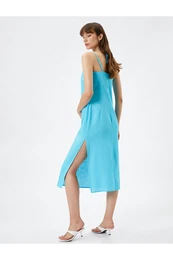 Linen Dress Midi Length Strap Bead Detailed
