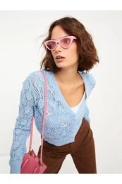 V-Neck Embroidered Long Sleeve Women's Knitwear Cardigan