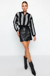 Black Faux Leather High Waist Mini Skirt