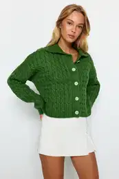 Mint Polo ovratnik pleteni podrobni pletenina Cardigan