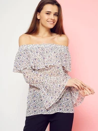 Floral blouse with carmen neckline Boutiqe white