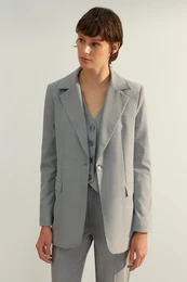 Gray Premium Regular Lined Woven Blazer Jacket