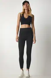 Srea Istanbul enske rne nogavice z visokim pasom, debele pletene legice