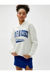 Raised Oversize Hooded Sweatshirt Embroidered College Printed Long Sleeve