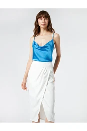 Satin Blouse with Plunger Collar Thin Straps
