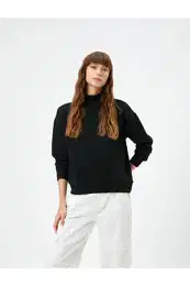 Stand Collar Sweatshirt Textured Long Sleeve