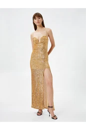 Sequined Evening Dress Long Length Sweetheart Neckline Thin Straps