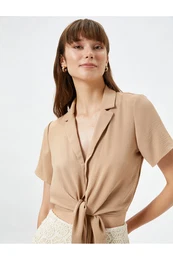Crop Shirt Front Tie Short Sleeve Buttoned