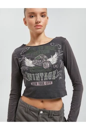 Long Sleeve T-Shirt Washed Printed Crew Neck