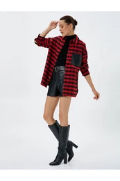 Lumberjack Shirt Faux Leather Pocket Detailed Snap Closure