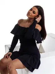 Mornarska obleka z dekorativnim frilom na vratnem izrezu