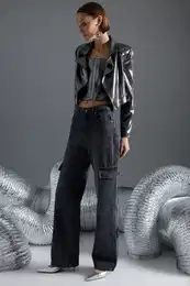 Anthracite High Waist irok nohavice Dny s cargo kapsou