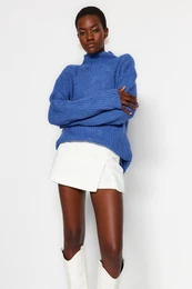 modr mkk texturovan pleten svetr